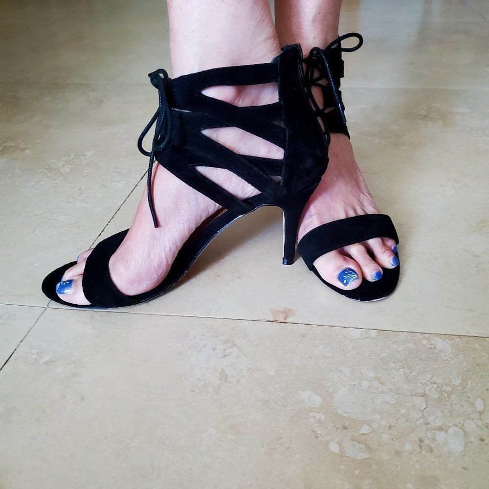 Steve Madden Blk Suede Corset Cage Stiletto Sandal